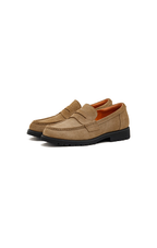 Maden Men's Vintage Suede Cowhide Penny Loafers Old Money Style Slip-On Shoes Brown Dress Casual Low Top Boots for Fall
