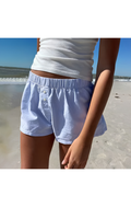 Striped Summer Beach Shorts for Women / Elastic Waist / Blue / Pink