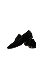 Men's Premium Cowhide Suede Penny Loafers – Elegant Casual Slip-On Shoes / Black / Brown